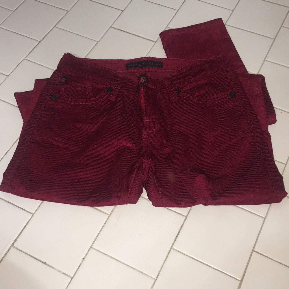 Red corduroy Rock & Republic skinny pants.